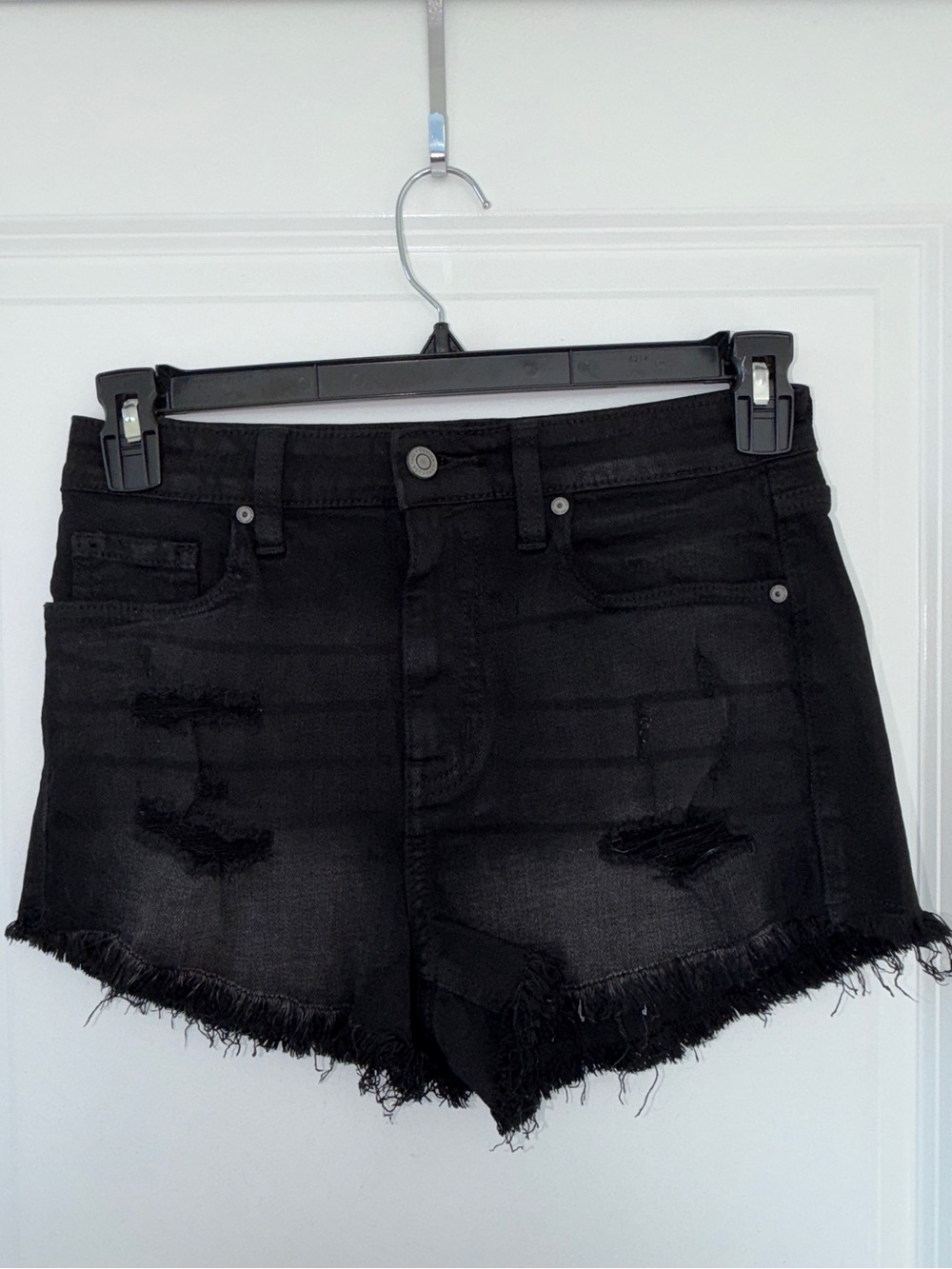 eunina Black Distressed Frayed Hem Denim Shorts